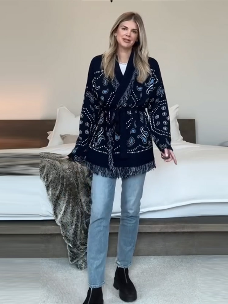 كارديجان أنيق مطبوع بشراشيب لل - مراجعة Tassel Fringe Trim وسعره